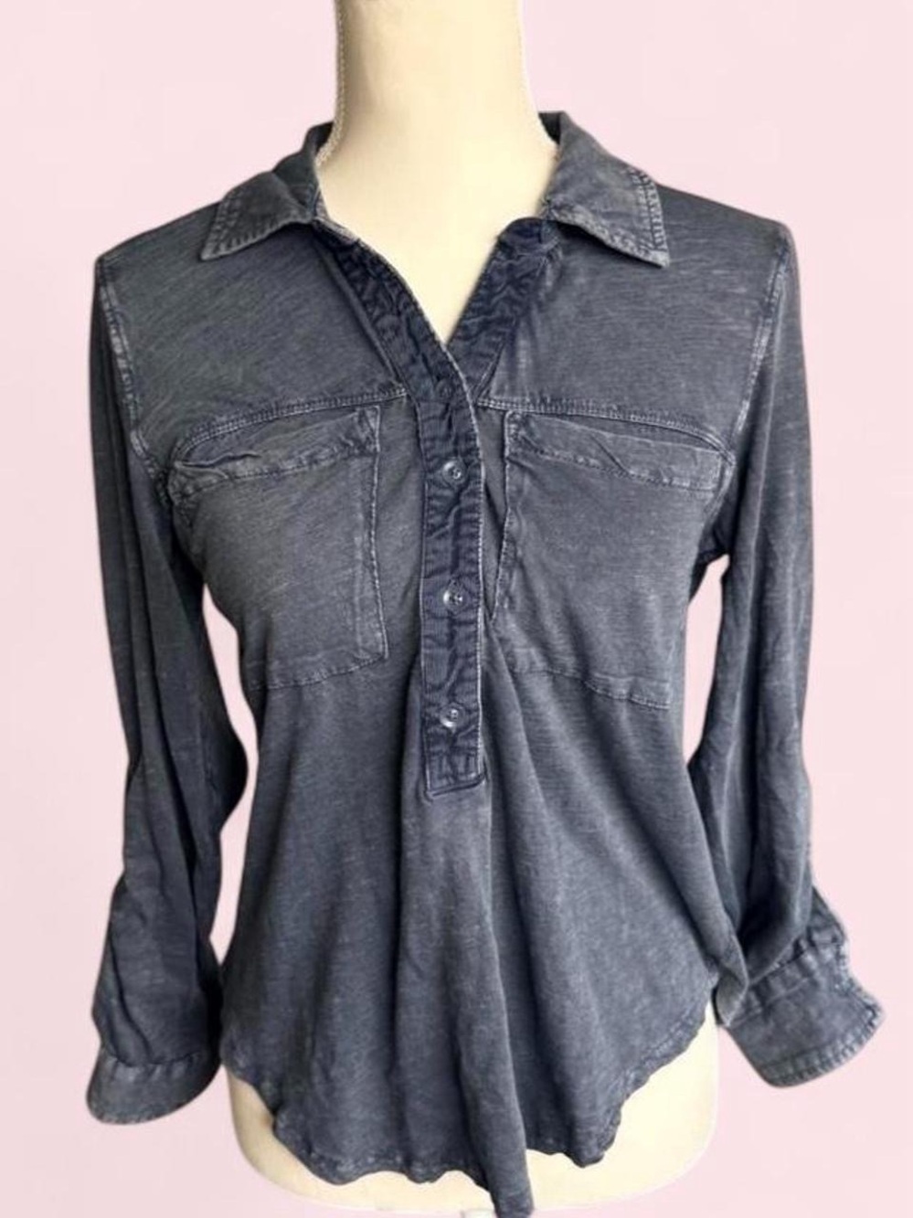 Anthropologie Washed Charcoal Button-Front Shirt